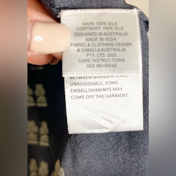 CAMILLA 100% Silk Long Sleeve Embellished Blouse It’s All Over Torero Small - Picture 10 of 10